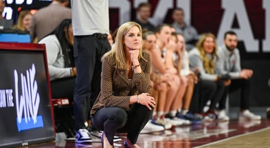 Oklahoma head coach Jennie Baranczyk watches her team against FGCU. (Photo by Dennis Scheidt)