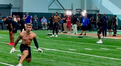 Xavier Restrepo pass from Cam Ward at Pro Day