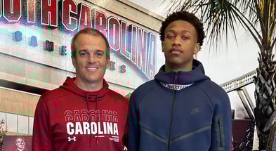 Khary Adams pictured with South Carolina head coach Shane Beamer (Photo: Khary Adams | X)