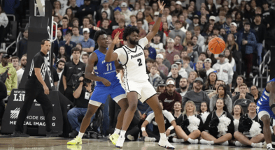 South Carolina basketball transfer portal commitment Christ Essandoko with the Providence Friars. Photo credit: Providence Athletics