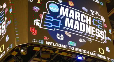March Madness logo on the jumbotron at the NCAA Tournament in Milwaukee, Mont Dawson, Kentucky Sports Radio
