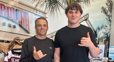 OL Maxwell Hiller and South Carolina head coach Shane Beamer (Photo: Maxwell Hiller | X)