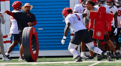 USC defensive tackle Jamaal Jarrett goes through a drill during Trojans' spring ball practice