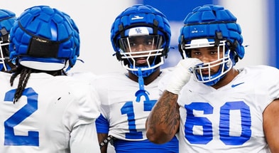 Daveren Rayner and David Gusta at Kentucky football spring practice, UK Athletics