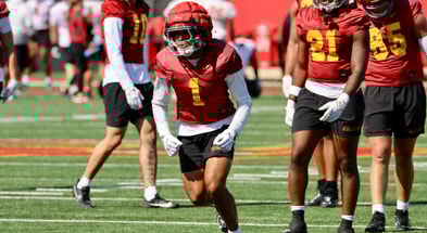 USC running back Eli Sanders goes through a drill during a spring ball practices with the Trojans