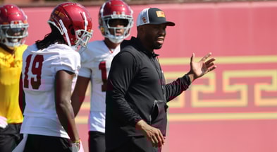 USC secondary coach Doug Belk during a spring practice with the Trojans