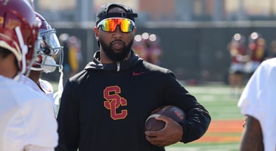 USC cornerbacks coach Trovon Reed during a spring practice with the Trojans