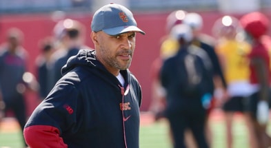 USC defensive coordinator D'Anton Lynn during a spring practice with the Trojans