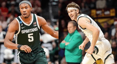 Michigan State guards Tre Holloman and Gehrig Normand entered the transfer portal on Tuesday (photos courtesy of Junfu Han (left) and Matt Krohn (right), USA TODAY Sports).