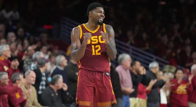 USC Trojans forward Rashaun Agee (12) celebrates against the UCLA Bruins in the second half at the Galen Center