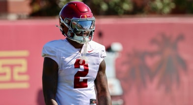 USC defensive back DJ Harvey at a spring ball practice with the Trojans