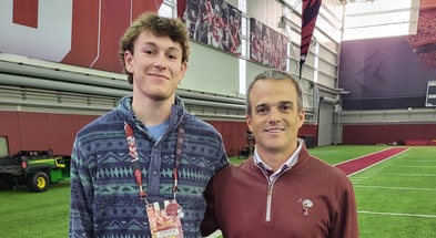 South Carolian football recruiting target Tilden "T" Riley with head coach Shane Beamer during his Junior Day visit to Columbia. Photo credit: T Riley | @t_riley5 on Twitter/X