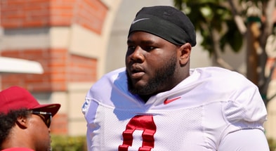 USC defensive tackle Jamaal Jarrett walks out to a spring practice with the Trojans
