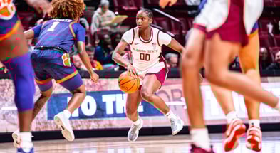 Former Florida State and new South Carolina guard Ta'Niya Latson playing against the Clemson Tigers. Photo credit: Florida State Athletics