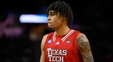 Mar 29, 2025; San Francisco, CA, USA; Texas Tech Red Raiders forward JT Toppin (15) walks downcourt during the second half against the Florida Gators during the West Regional final of the 2025 NCAA tournament at Chase Center. Mandatory Credit: Eakin Howard-Imagn Images