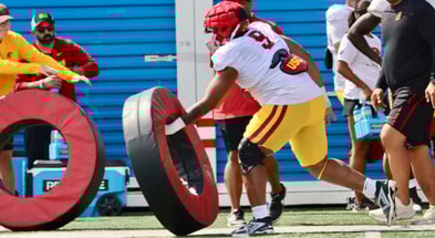 USC defensive tackle Keeshawn Silver goes through a drill during a spring practice with the Trojans