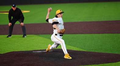 Iowa pitcher Cade Obermueller pitches against Nebraska. (Photo by Dennis Scheidt)