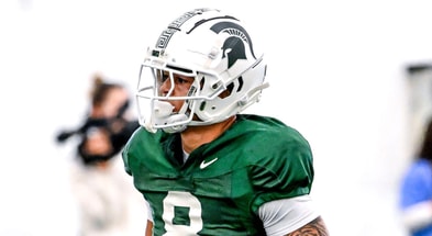 Michigan State receiver Evan Boyd runs after a catch during football practice on Tuesday, April 8, 2025, in East Lansing. - Nick King, USA TODAY Sports