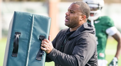 Michigan State running backs coach Keith Bhonapha (photo by Dane Robison for SpartanMag.com).