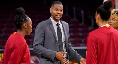 New South Carolina women's basketball assistant Wendale Farrow coaching at Southern Cal. Photo credit: Southern Cal Athletics