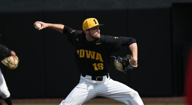 Iowa pitcher Aaron Savary delivers a pitch against Nebraska. (Photo by Dennis Scheidt)