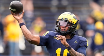 Bryce Underwood is the heavy favorite to start at QB for Michigan. © Junfu Han / USA TODAY NETWORK via Imagn Images
