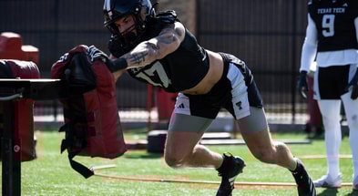 Texas Tech’s Isaac Smith goes through a drill during spring football practice, Wednesday, March 12, 2025 (© Katie Perkins/For Lubbock Avalanche-Journal / USA TODAY NETWORK via Imagn Images)