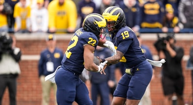 Michigan Wolverines football running back Justice Haynes transferred in from Alabama, and now he'll play alongside quarterback Bryce Underwood. (Photo by Junfu Han / USA TODAY NETWORK via Imagn Images)