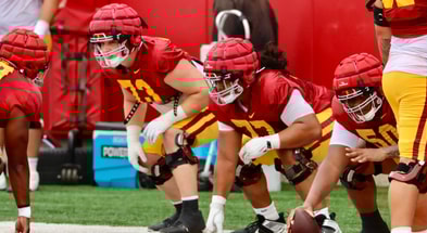 USC offensive linemen during a spring practice with the Trojans