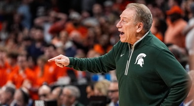 Michigan State head coach Tom Izzo reacts to a play against Auburn during the second half of the Elite Eight round of NCAA tournament at State Farm Arena in Atlanta, Ga. on Sunday, March 30, 2025. - Junfu Han, USA TODAY Sports