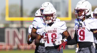 South Carolina WRs Brian Rowe and Dre Jacobs (Photo: Katie Dugan | GamecockCentral.com)