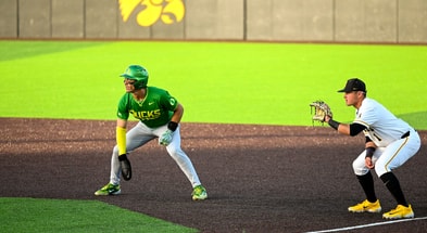 The Hawkeyes dropped the series opener to Oregon on Thursday night. (Photo by Dennis Scheidt)