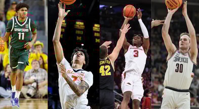 Michigan Wolverines basketball faced Jase Richardson and Michigan State, Will Riley and Illinois, Adou Thiero and Arkansas last season. Liam McNeeley of UConn was recruited by U-M in 2024. (Photos by USA TODAY Sports Images)