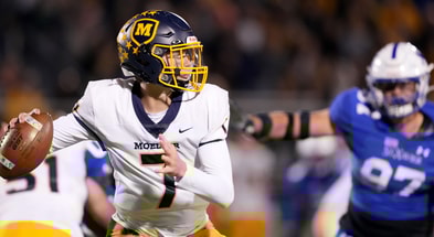 Moeller Crusaders Matt Ponatoski (7) looks to throw in the first half of a second-round Division I OHSAA high school football game against the St. Xavier Bombers, Friday, Nov. 3, 2023, at St. Xavier High School s RDI Field in Cincinnati. | © Kareem Elgazzar/The Enquirer / USA TODAY NETWORK