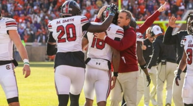 South Carolina football coach Shane Beamer with LaNorris Sellers and Michael Smith. Photo by: Katie Dugan | GamecockCentral