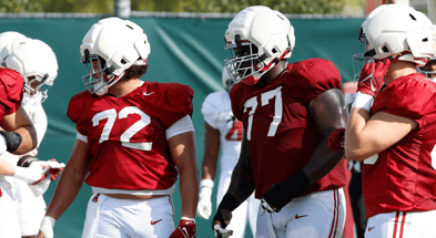 Alabama OL Parker Brailsford and Jaeden Roberts