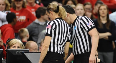 USA; Officials review a play during a game between the Tennessee Lady Volunteers and the Maryland Terrapins in the finals of the Spokane regional of the 2015 women's NCAA Tournament at Spokane Veterans Memorial Arena. The Terrapins won 58-48. Mandatory Credit: James Snook-Imagn Images