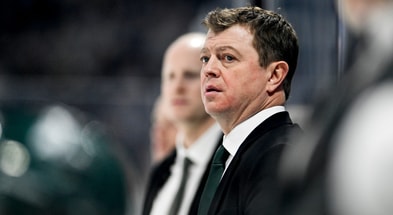 Michigan State's head coach Adam Nightingale looks on during the third period in the game against Ohio State on Saturday, Feb. 24, 2024, at Munn Arena in East Lansing. - Nick King, USA TODAY Sports