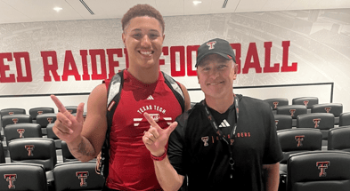Texas Tech football coach Joey McGuire and recruit Zane Rowe