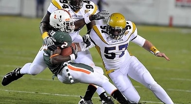 Shane Bowen (57) making a tackle during his career at Georgia Tech