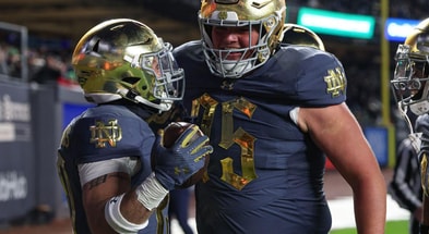 Notre Dame offensive lineman Sullivan Absher and running back Aneyas Williams