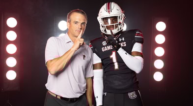 South Carolina wide receiver target Somourian Wingo with head coach Shane Beamer. Photo credit: Somourian Wingo | _somourianwingo on Twitter/X