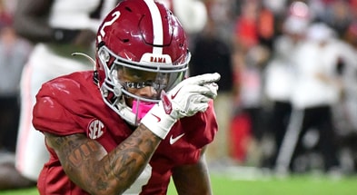 Sep 28, 2024; Tuscaloosa, Alabama, USA; Alabama Crimson Tide wide receiver Ryan Williams (2) signals a first down after making an catch against the Georgia Bulldogs at Bryant-Denny Stadium. Alabama defeated Georgia 41-34. Mandatory Credit: Gary Cosby Jr.-Imagn Images