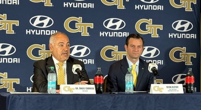 Georgia Tech president Angel Cabrera and athletic director Ryan Alpert