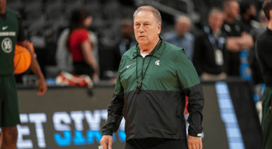 Michigan State Spartans head coach Tom Izzo on the court during practice at State Farm Arena. - Dale Zanine, USA TODAY Sports