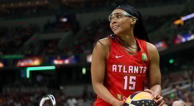 Atlanta Dream guard Allisha Gray competes in the final round of the three-point contest during the 2025 WNBA All Star Skills Challenge at Gainbridge Fieldhouse. Mandatory Credit: Trevor Ruszkowski-Imagn Images
