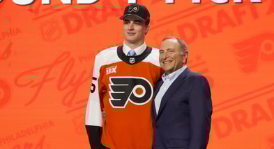 Michigan State commit Porter Martone is selected as the sixth overall pick to the Philadelphia Flyers in the first round of the 2025 NHL Draft at Peacock Theater. - Kirby Lee, USA TODAY Sports
