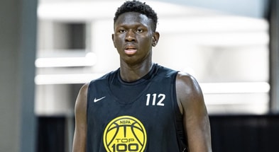 2026 big man Arafan Diane at the NBPA Top 100 Camp in Rock Hill, SC in June 2025.