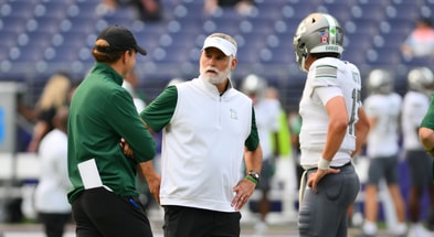 Sep 7, 2024; Seattle, Washington, USA; Eastern Michigan Eagles head coach Chris Creighton during team warmups before the game against the Washington Huskies at Alaska Airlines Field at Husky Stadium. Mandatory Credit: Steven Bisig-Imagn Images