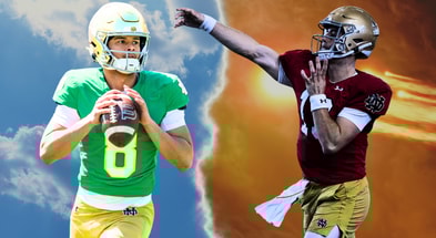 Notre Dame quarterbacks Kenny Minchey and CJ Carr